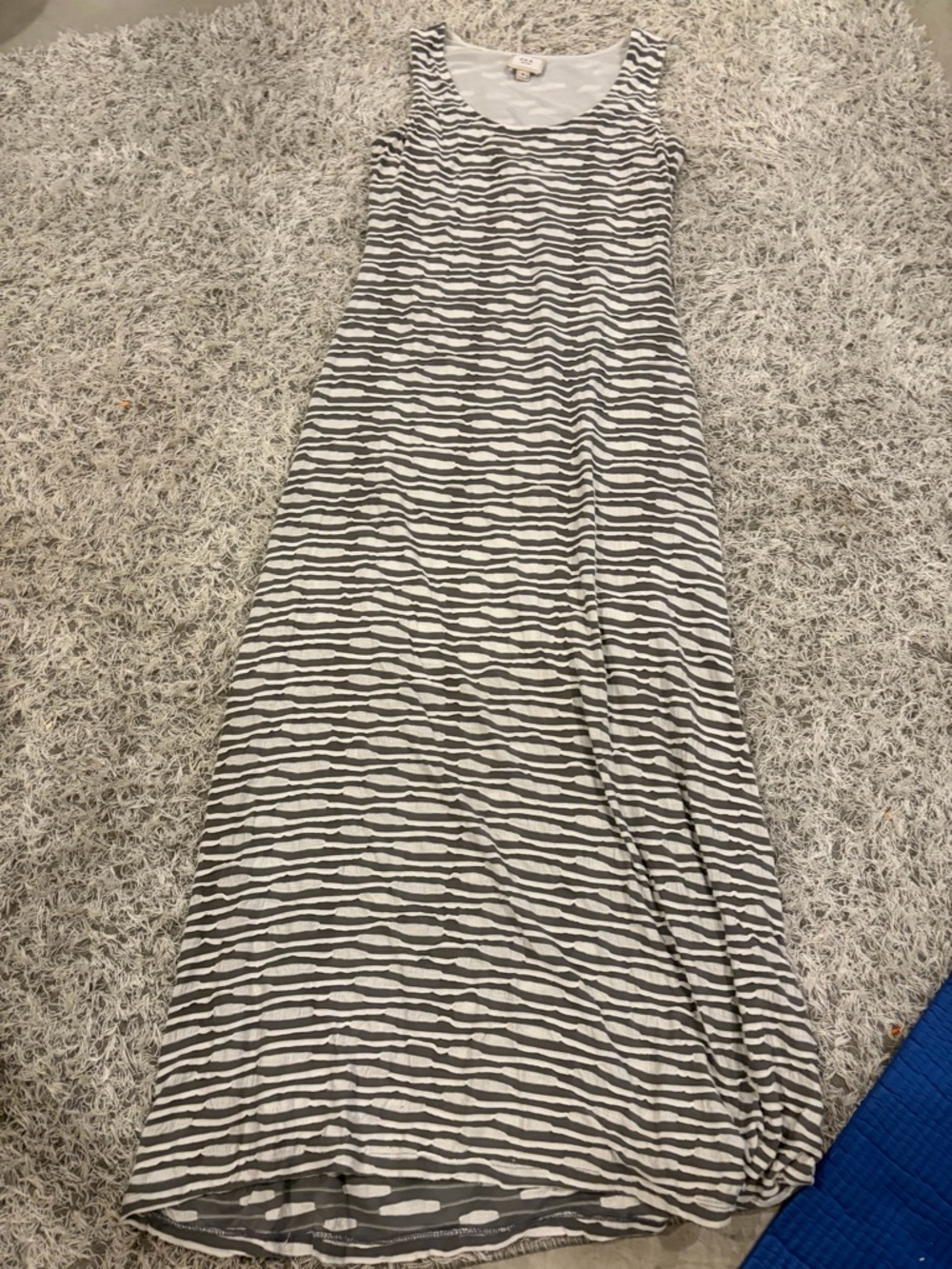 ECI White and Gray Striped Scoop Neck Maxi Dress